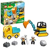 LEGO DUPLO Truck and Tracked Excavator Toy for 2+ Year Old Toddlers, Boys & Girls - Educational Set incl. 2 Construction Vehicle Toys, 2 Figures & a Boulder Brick - 10931