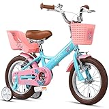 Glerc SASHA 16 Inch Little Kids Bike for Age 4 5 6 7 Years Old Girls Retro Vintage Style Children Bicycles with Doll Bike Seat & Stabilisers & Kickstand Blue