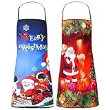 Opopark 2Pcs Christmas Aprons Santa Snowman Kitchen Apron Red Apron for Xmas Party Chef Cooking Restaurant House Cleaning(70 * 80cm)