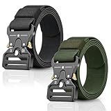 JUSJUBR 2Pcs Men's Tactical Belt - Nylon Military Work Riggers Belt, Adjustable for Work, Outdoor Sports, Survival & Daily Casual Use (Black, Green)
