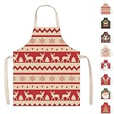 POPOYU Christmas Apron,65x75cm Christmas Cartoon Kitchen Apron for Women Men,Waterproof Adjustable Striped Deer Xmas Aprons,Christmas Kitchen Decor Gift for Cooking Chef,Bakers,Xmas Party