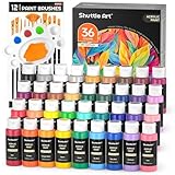 Shuttle Art Acrylic Paint Set, 36 Colours (60ml, 2oz) with 12 Brushes & 1 Palette, Craft painting, Rich Pigments,Non-Toxic for Artists,Beginners and Kids on Rocks, Crafts, Canvas,Wood, Fabric, Ceramic
