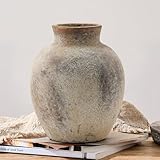 PORCER Ceramic Rustic Farmhouse Flower Vase, 6 Inch Cute Boho for Home Decor, Terracotta for Living Room, Table, Shelf, Mantel Decoration, Farmhouse, Gray