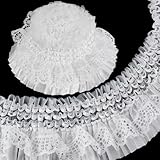 AHANDMAKER 5.5 Yards Gorgeous Elastic Ruffle Trim 3 Inch Wide Double Layer Pleated Lace Ribbon Wave Edge Lace Trim for Sewing Making Craft Party Birthday Dress Cloth DIY Supplies, White