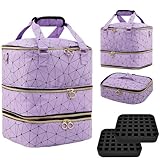 Yolispa Nail Polish Organizer Bag, 3 Layer Nail Storage Organiser Holds 84 Bottles Nail Polish & Nail Lamp with Shoulder Strap, PU Leather Carrying Case for Manicure Tools Storage