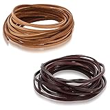 Abeillo-540544_1 2 Rolls 3 mm Flat Genuine Leather Cord Natural Strip, Craft Jewelry Strings for Lace Braided Bracelets Necklaces Handbag Knife Sheaths (0.11 * 0.07 118inch), Brown/Coffee