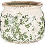 Ninehaoou Vintage Planter Large Ceramic Plants Pot Beige Green Vintage Floral Ice Crack Cottage Scroll Vase Flower Vase Pot Indoor Plants Home Kitchen Decor Farmhouse Antique Decorative Gifts
