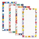 S&O Magnetic Notepads for Refrigerator 4 Pack - Fun Floral planner for Fridge Sets - Force field List sheets for cooler - Sticky writing pages for freezer - 3.5” x 7”, 45 Pages