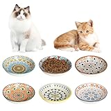 6 PCS Cat Bowls Ceramic,5.5 Inches Cat Dishes,Ceramic Cat Bowls Colourful,Bowls Cute Whisker Fatigue Kitten Bowl Wide Shallow Kitten Feeding Plates Set Cats Plate Microwave and Dishwasher Safe