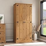 Corona 2 Door Wardrobe with Hanging Rail Shelf Flap Top Mexican Solid Pine