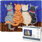 EsLuker.ly Latch Hook Rug Kit DIY Crochet Carpet for Adults Kids Beginners, Cats Patterns Pre-Printed Canvas Yarn Rug Hooking Kits, Creative Craft Home Decor Ideal for Learning Rug Making, Blue