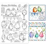 GLOBLELAND Cartoon Bird Birthday Clear Stamps Silicone Stamps for DIY Scrapbooking Photo Album Decorative Cards Making Home Decoration 8.27x5.83inch
