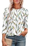 Aokosor Womens 3/4 Sleeve Tops Ladies Blouses Crew Neck Pleated Shirts Fashion Dressy Tunic Blouses Size 22-24 Colorful Leaf