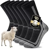 Cirorld Merino Wool Hiking Socks for Men Women Cushioned Anti Blister Wicking Walking Socks, Work Boot Crew Sock for Trekking Running Riding Cycling, Outdoor Sports 3 Pairs, Black 6-8