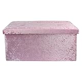 DANIEL JAMES Housewares Large 2 Seater Crushed Velvet Foldable Ottoman Storage Box Double Bed Foot Stool (Pink)