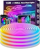 AILBTON Led Neon Rope Lights 15m Flexible Led Rope Lights,Control with App/Remote,Multiple Modes,RGB Neon Music Sync Gaming Strip for Bedroom Indoor