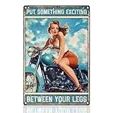 Doodlream Motorcycle Pinup Lady Put Something Exciting Retro Wall Decor Metal Tin Sign 8" x 12" Vintage Wall Art Poster for Home Garage Coffee Room Decor Motorbike Lover Gifts