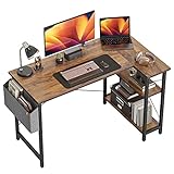 CubiCubi L Shaped Gaming Desk, 100x70 cm Computer Desk with Storage Bag, Office Desk Writing Table with Large Reversible Storage Shelves, Workstation for Study Play Work Home Office, Rustic Brown