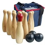 Wooden Bowling Game Throwing Bottles Outdoor Lawn Game for Family Pins Game Set with Carring Bag (H 23cm, 10 pins+3 balls)