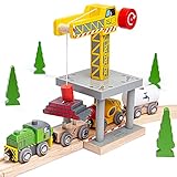 Bigjigs Rail Magnetic Yellow Wooden Crane Toy For Wooden Train Sets, For 3 Year Olds