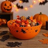 Halloween Trick or Treat Bowl – 25.5cm x 12cm – Available in Black or Orange – Ideal for Candy Collection & Handouts – Features Festive Halloween Motifs (Orange)