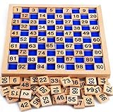 SUNHUITOY Wooden Toys Hundred Board Montessori 1-100 Consecutive Numbers Wooden Educational Game for Kids with Storage Bag,W8.26 L8.26inches (Montessori Math) 1