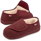 LongBay Women's Diabetic Wide Fit Memory Foam Slippers Comfy Cozy Arthritis Edema House Shoes,Wine,6UK