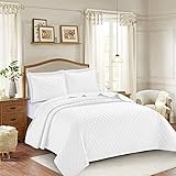PRIME LINENS 3 Piece Inspiration Quilted Bedspread Embossed Pattern Comforter Bedding Set Bed Throw with Pillow Case (White, King 3 Piece)