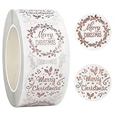 Merry Christmas Stickers Clear, 500 PCS Happy Christmas Round Self Adhesive Stickers Presents Cards Tag Seals Label Scrapbooking Gift Craft Box Sticker Kids Decals 1inch/2.5cm