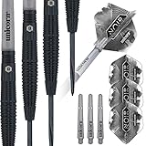 ‎Unicorn Steel Tip Darts Set | Noir Style 2 | 90% Tungsten Barrels with Black Titanium Coating & Black Volute Points | 21 g