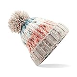 ASVP Shop Corkscrew Cable Knitted Bobble Hat Plain Mens Womens Beanie Warm Winter Pom Wooly Cap (Milkshake Mix)