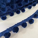Large 15mm Pom Pom Trim - Luxury Velvet Feel Pom Pom - (Per Metre) (Navy)