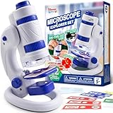 Klever Kits Microscope for Kids, 2 in 1 Portable Microscope Kit with LED Light, 60X-180X Educational Toys Science Kit Toy for Kids Ages 5 6 7 8 Boys Girls Gift