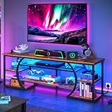 YITAHOME 160cm TV Stand Cabinet with 2 AC & 2 USB Socket for TVs up to 70 inch with 7 RGB LED 22 Modes Lights Entertainment Centre for Living Room and Bedroom Rustic Brown