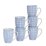 Nicola Spring Hand-Printed Mug - 330ml - Navy - Pack of 6 - Porcelain Hot Chocolate Cups Tea & Coffee Mugs for Kitchens, Cafes & Restaurants