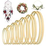 14Pcs Wooden Wreath Rings Set, Wooden Bamboo Floral Hoop, Christmas Bamboo Rings in 7 Sizes, Wedding Wreath Hoop, Dream Catcher Hoops for Craft DIY Garland Deco