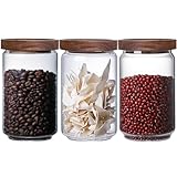 Danmu Art 700ml Glass Storage Jars with Airtight Wood Lids - Stackable Food Storage Containers for Pasta,Coffee Beans,Cereal - Set of 3,Flour 700ml