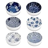 Swuut Japanese Style Ceramic Dipping Bowls,3'' Small Pinch Bowls Set Side Sauce Cups,Dishes for Sushi,Snack and Soy,BBQ,2.5 Oz Blue and White Mini Bowl for Kitchen Prep - Set of 6 (3 inch)