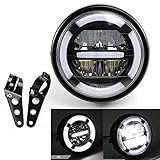 evomosa Motorcycle Headlight Assembly Universal LED Headlights with White Light Daytime Running Lights for Cafe Racer Bobber Chopper