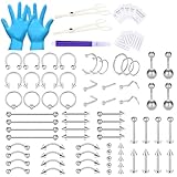 WillTen 100PCS Piercing Kits for All Piercings, 12G 14G 16G Piercing Needles Tools for Nose Septum Belly Button Lip Tongue Cartilage Ear Tragus Helix Piercing with Jewelries Clamps Tool Kit