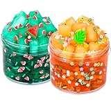 2 Pack Jelly Cube Crunchy Slime Kit with Leaves and Watermelon Charms Crystal Clear Slime Super Soft Putty Supplies Toys, Party Favors for Kids Valentine Slime for Girls Boys