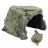 BREUAILY Large Reptile Rock Hideout Tortoise Hideout House Simulation Resin Escaping Hidden Habitat Decoration Terrarium Hideouts for Turtles Lizards Reptiles Amphibians