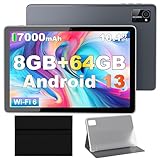 Tibuta BYYBUO Android 13 Tablet,10.1 inch Tablet with Case, 64GB ROM Quad-Core Processor 7000mAh Battery, 1280x800 IPS FHD Touchscreen 5MP+8MP Camera, Bluetooth, WiFi, SmartPad GrayBlue