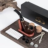 Joyoldelf Smoking Pipes,Bent Ebony Smoking Pipe with Pipe Stand, Smoking Accessories & Wrapped with Gift Smoking Box