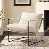 mcc direct Modern Lounge Sling Accent Chair with Metal Frame and Boucle Fabric Ergonomic Cushions Armchair Upholstered Cozy Reading Chair for Living Room, Bedroom, Dressing Room,Office (White) - LUCA