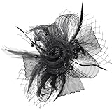 DRESHOW Fascinators Hat Flower Mesh Ribbons Feathers with Forked Clip Cocktail Tea Party Headwear for Girls and Women