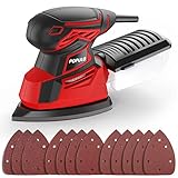 POPULO Electric Mouse Sander, 130W 14000RPM 230V Detail Sander with 12Pcs Sandpapers, Hand Sanders for Wood with Dust Collector, Compact Sanding Machine PEMS-140