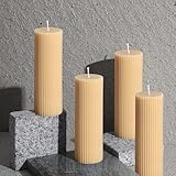 Ribbed Pillar Candles 2x6'' Tall Fluted Column Modern Home Décor Soy Wax Handmade Unscented (4-Pack, Champagne Yellow), Aesthetic Decorative Textured Candle Set