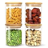 HUALIANG Glass Storage Jars, Set of 4, 500 ml Glass Containers with Bamboo Lids, Storage Jars with Labels, Airtight Food Containers Made of Borosilicate Glass, Storage Jars Kitchen for Spices, Coffee