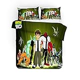NICHIYO Ben 10 Bed Linen Set - Duvet Cover and Pillow Case, Microfibre, 3D Digital Print Three-Piece Bedding (Duvet Cover + Pillowcases) (1, Doubie 200 x 200 cm)